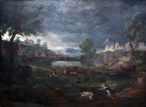 Landscape during a Thunderstorm with Pyramus and Thisbe by Nicolas Poussin